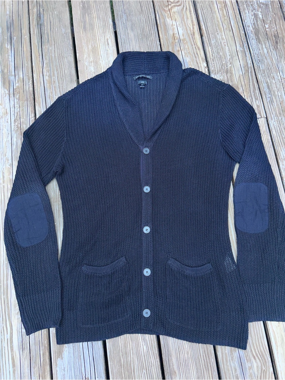 John Varvatos USA LUXE XL 100% Linen Shawl Collar Cardigan Elbow Patch navy